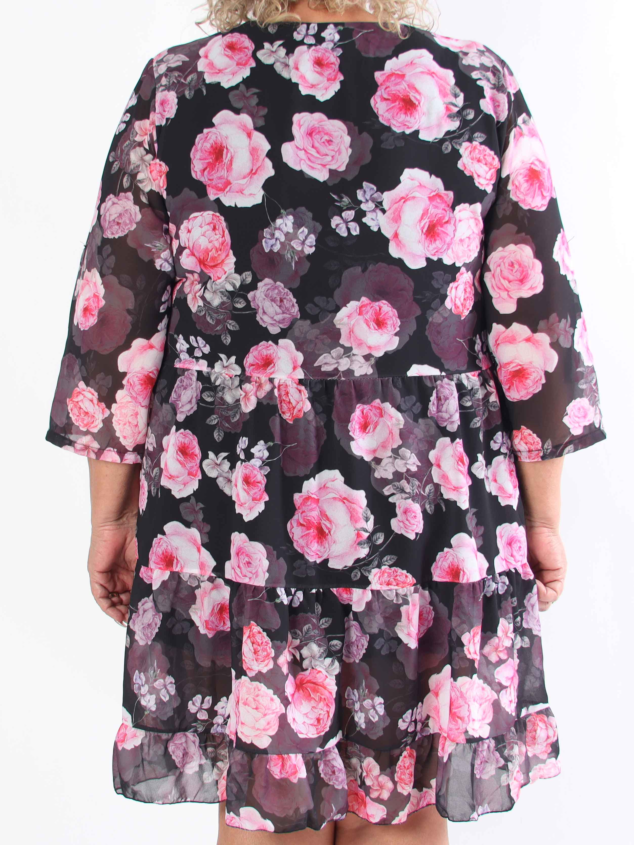 Stella - Blommig chiffongklänning med underkjol i viskos